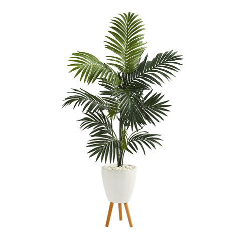Kentia Artificial Palm Tree In White Planter With Stand