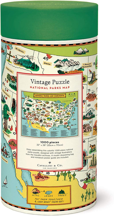 Cavallini National Parks Map Vintage 1000 Piece Jigsaw Puzzle + Best Puzzle + Family Time + Vintage Style + Rainy Day Activities