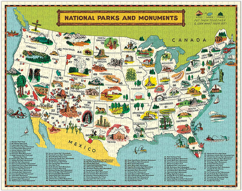 Cavallini National Parks And Monuments Map Vintage 1000 Piece Jigsaw Puzzle + Best Puzzle + Family Time + Vintage Style + Rainy Day Activities