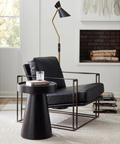 Jaipur Black Round Accent Table + Black Leather Club Chair
