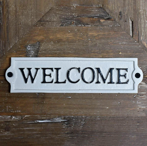 A Welcome Cast Iron Wall Plaque, White