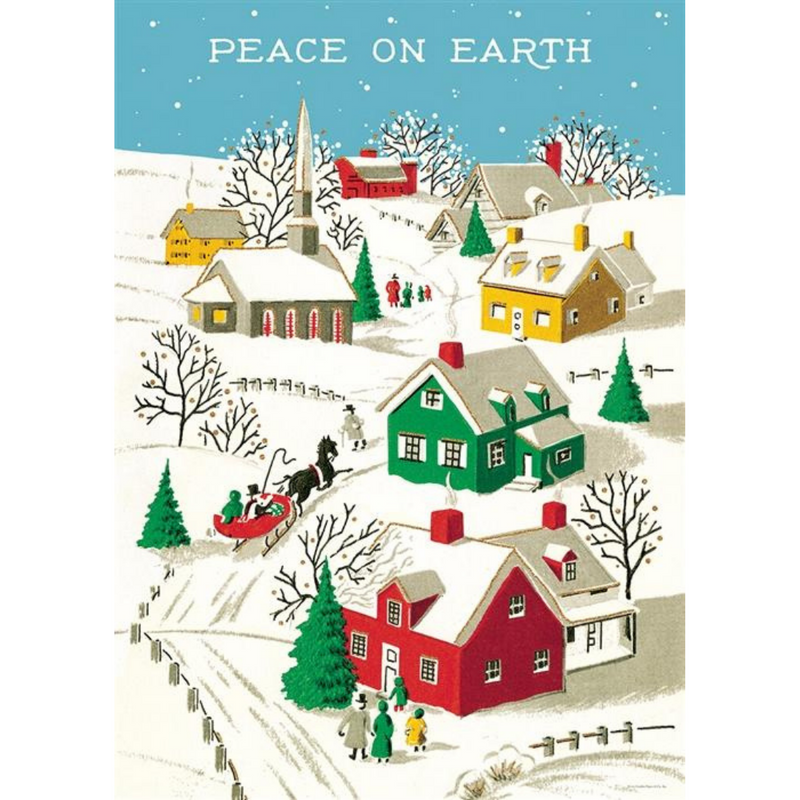 Cavallini Peace On Earth Poster Christmas Holiday Village Winter Scene Currier + Ives