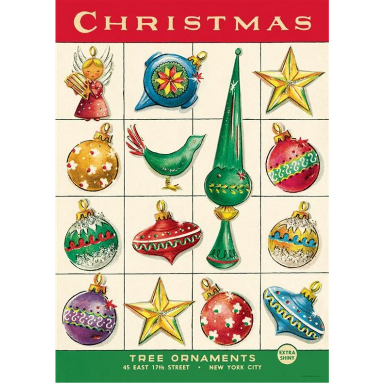 Cavallini Vintage Christmas Ornaments Poster + Shiny Bright + Shiny Brite + Retro Advertisement