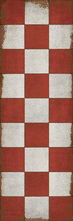 Lehigh Valley Furniture Flooring Vinyl Floorcloth Vintage Linoleum Pet Safe Kid Friendly Rug Outdoor Red Checkerboard Checks Picnic Blanket