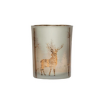 Etched Mercury Glass Winter Deer Design Candle Holder Votive Cup