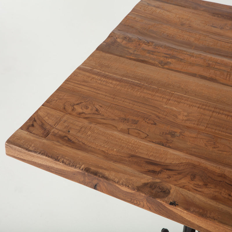 Adjustable Height Dining Table Industrial Crank Teak Bar Pub Table Teak