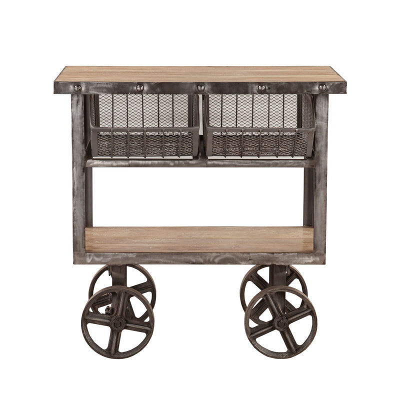 Industrial Teak Two-Drawer Cart Oiled Teak Front