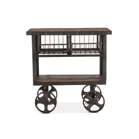 Hoover Mason Industrial Teak Two Drawer Cart - Weathered Teak