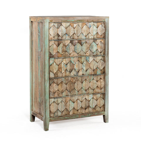 Wildwood Boho Modern 5-Drawer Tall Dresser - Reclaimed Mixed Woods Domaci Wildwood Boho Modern 5-Drawer Tall Dresser - Reclaimed Mixed Woods Domaci