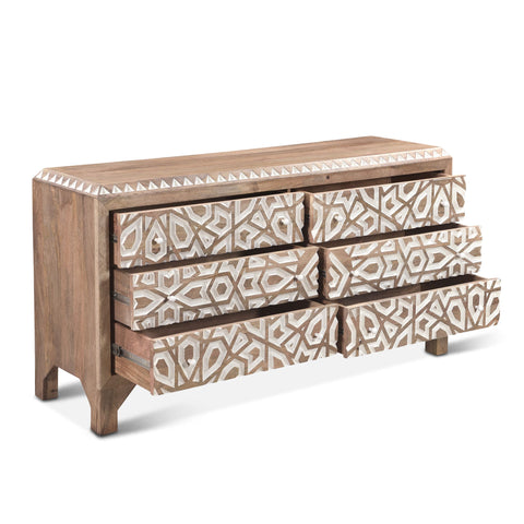 Tangiers Boho Modern Dresser - Hand Carved Mango Wood Tangiers Boho Modern Dresser - Hand Carved Mango Wood