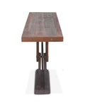 Reclaimed Wood Cast Iron Base Industrial Console Table Side View