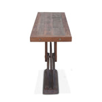 Reclaimed Wood Cast Iron Base Industrial Console Table Side View