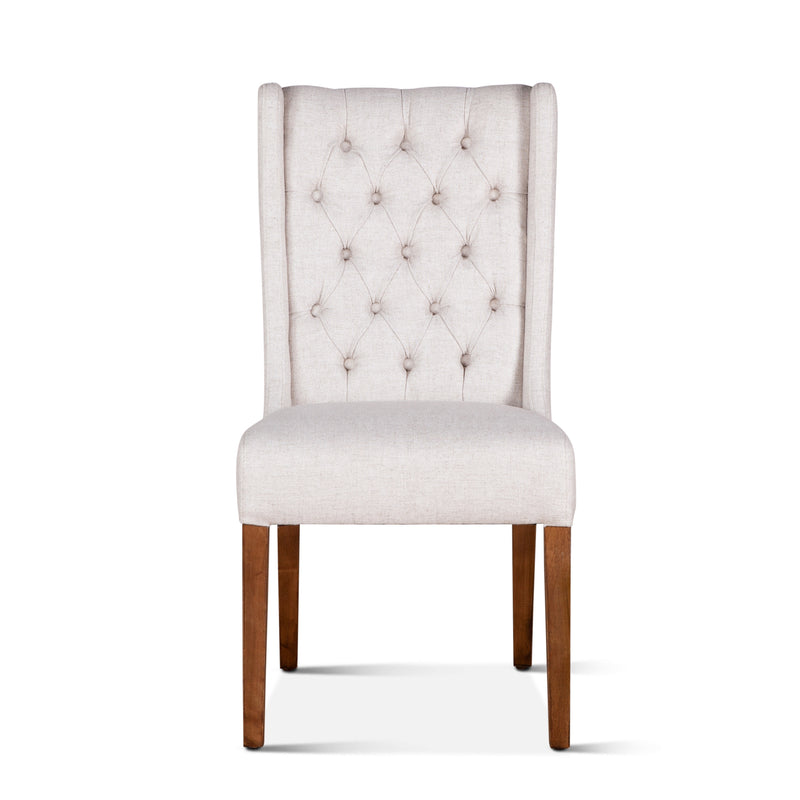 Lara Off-White Linen Dining Chair with Natural Teak Legs