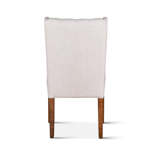 Lara Off-White Linen Dining Chair with Natural Teak Legs