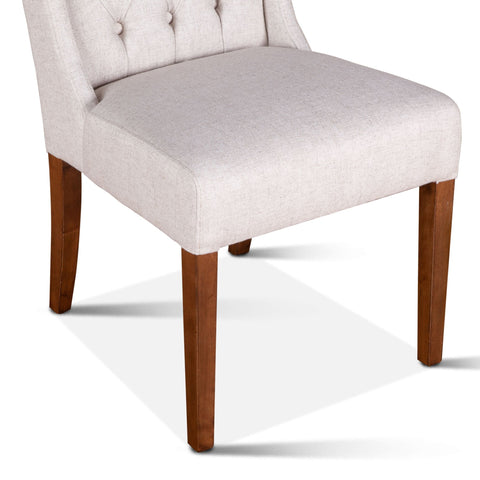 Lara Off-White Linen Dining Chair with Natural Teak Legs