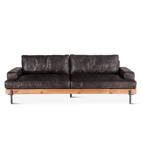 Portofino Industrial Leather Sofa, Morocco Black Front View