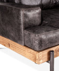 Portofino Industrial Leather Sofa, Morocco Black Base and Seat Cushion Detail