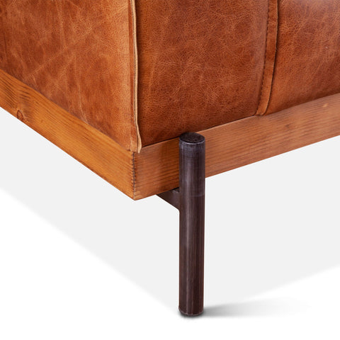 Portofino Modern Leather Arm Chair, Cocoa Brown Leg + Base Detail