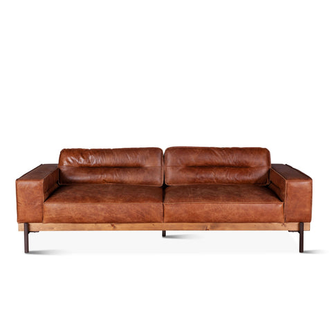Portofino Modern Leather Sofa, Cocoa Brown Front