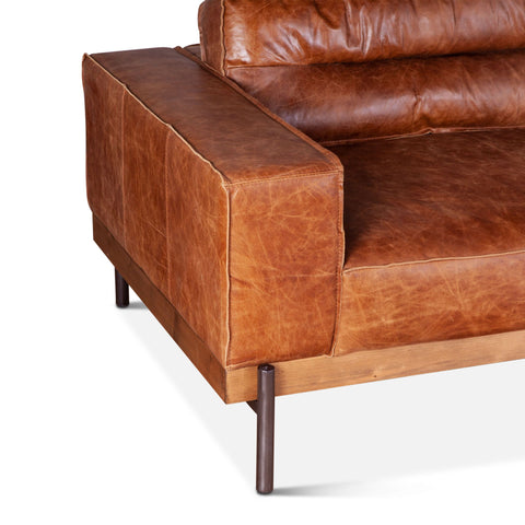 Portofino Modern Leather Sofa, Cocoa Brown Arm Detail