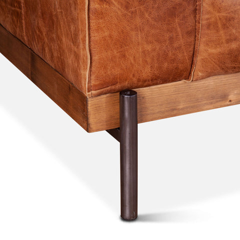 Portofino Modern Leather Sofa, Cocoa Brown Base Leg Detail