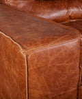 Portofino Modern Leather Sofa, Cocoa Brown Arm Stitching Detail