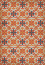 Mid Century Modern Linoleum Vintage Vinyl Floor Cloth Floorcloth Kid Friendly Pet Friendly Area Rug Indoor Outdoor Safe Orange Gray Mod