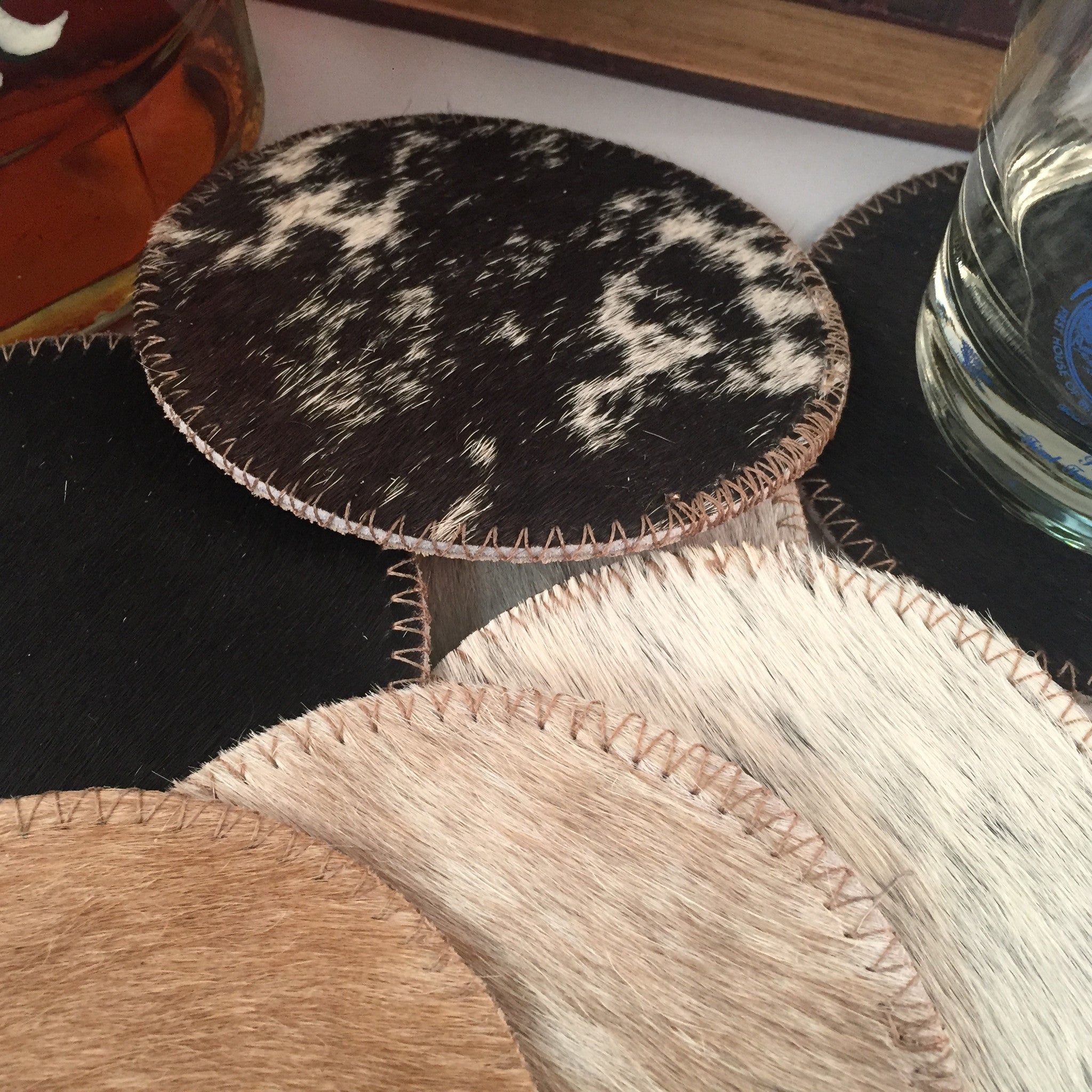 Genuine Cowhide Coaster Set of 2 Gift for Her Gift for Him Wedding Gift  Housewarming Gift Anniversary Gift Western Decor Set 211 