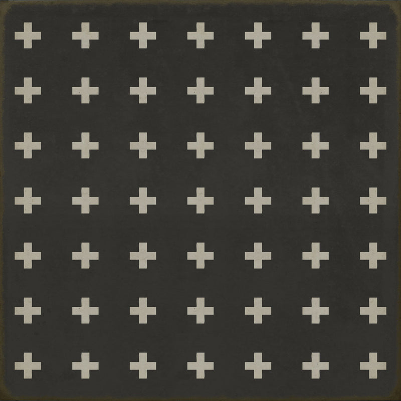 Vintage Vinyl Floorcloth Floor Cloth Cross Black White Indoor Outdoor Safe Kid Friendly Pet Friendly Rug