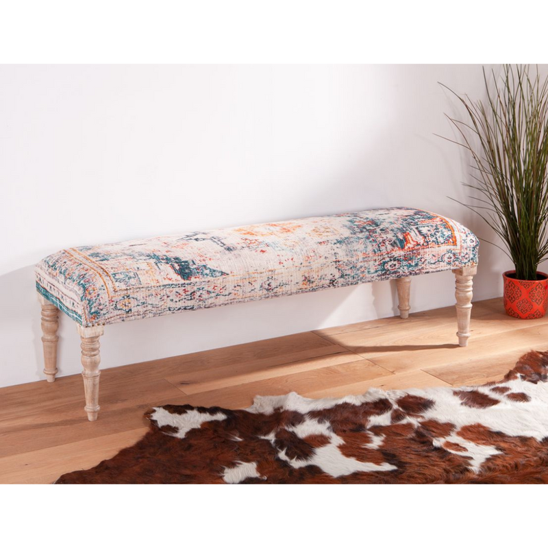 Marrakesh 60" Upholstered Accent Bench, Turquoise