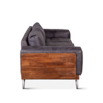 Mid Century Antique Ebony Sofa in Top-Grain Leather and Wood side