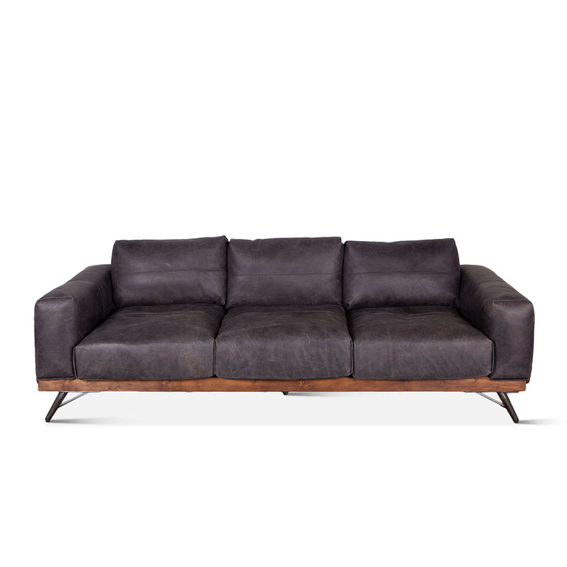 Mid Century Antique Ebony Sofa in Top-Grain Leather and Wood front
