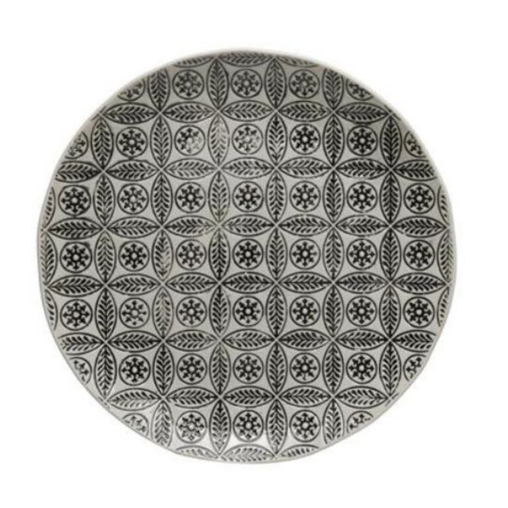 hand-stamped, embossed pattern stoneware plate