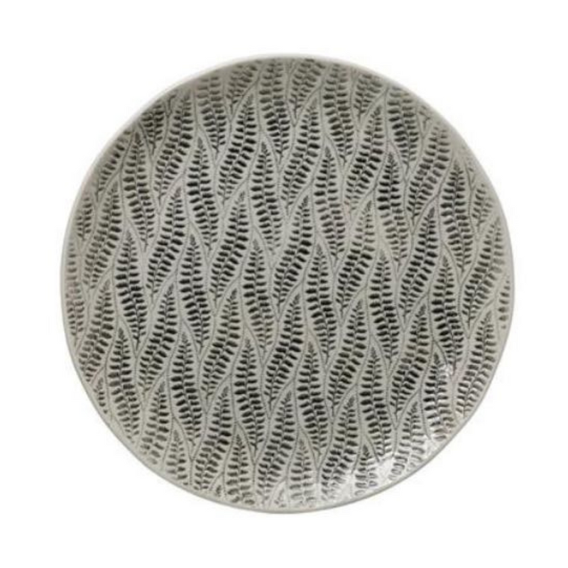 hand-stamped, embossed pattern stoneware plate