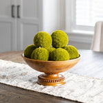 Beaded Wood Bowl With Faux Moss Deco Spheres 