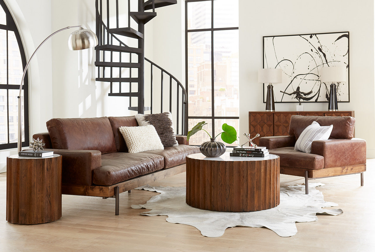 Industrial leather on sale couch