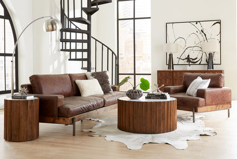 Portofino Industrial Leather Sofa and Arm Chair, Geisha Brown