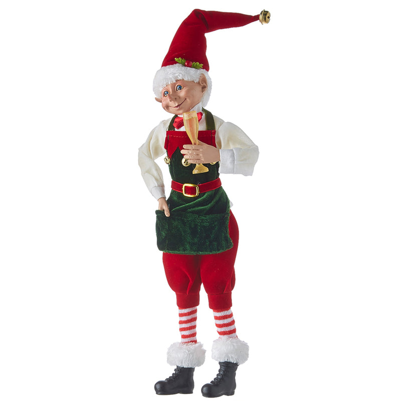 16" Posable Elf with Champagne Glass B Christmas