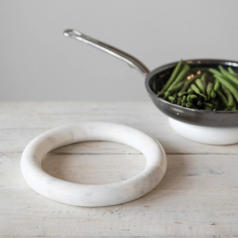 Blanc Round Marble Trivets, Set of 2 Kitchen Essentials