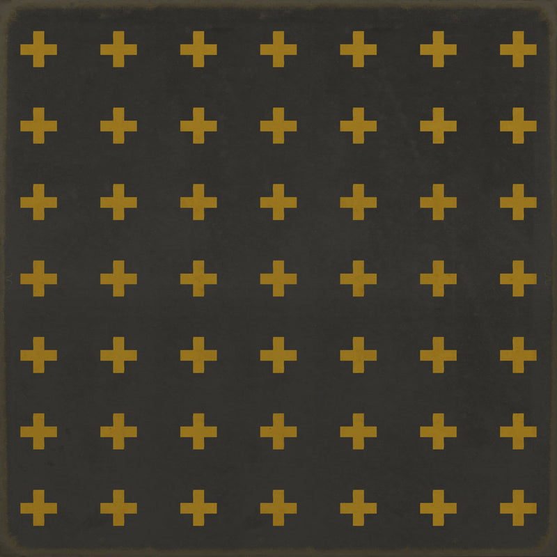 Vintage Vinyl Floorcloth Floor Cloth Indoor Outdoor Area Rug Kid Safe Pet Safe Black Yellow Greek Cross Square