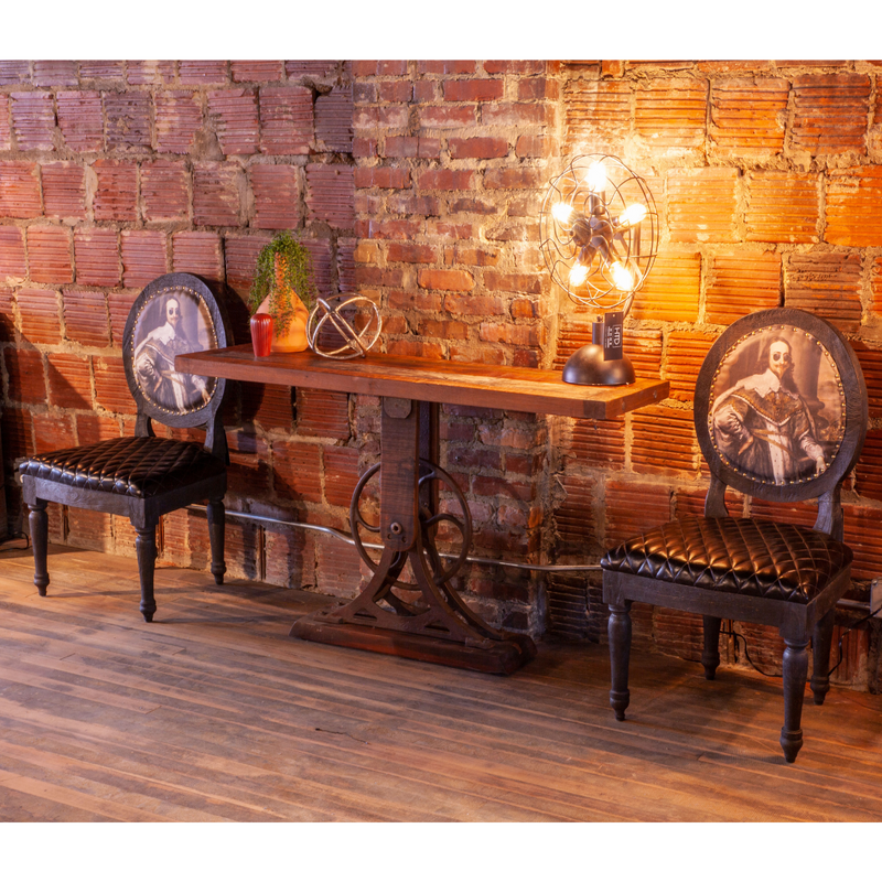 Exposed Brick Wall Edison Bulbs Industrial Console Table