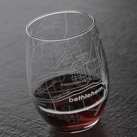 Bethlehem Map Etched Stemless Wine Glass Barware