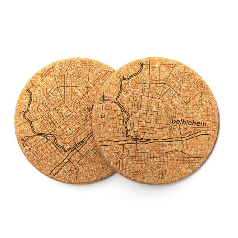 Bethlehem Map Cork Coasters, Set of 2 Kitchen Essentials