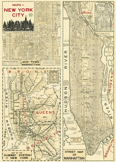 Cavallini New York City Maps Poster