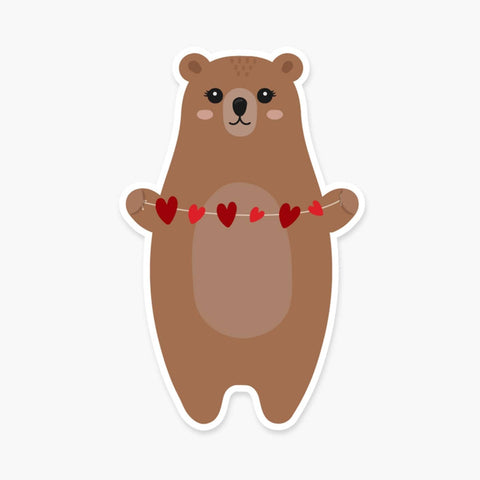 Bear With String Of Hearts Waterproof Sticker