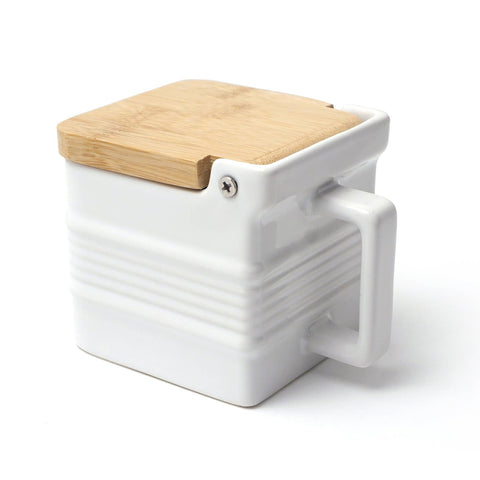 Stoneware + Bamboo Salt Box Cellar Neutral Kitchen Accessories