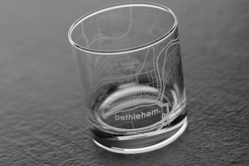Bethlehem Map Etched Rocks Glass Barware
