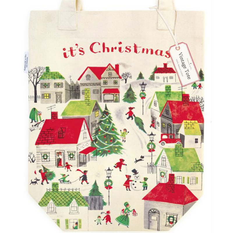 Cavallini Christmas Village "It's Christmas" Tote Bag