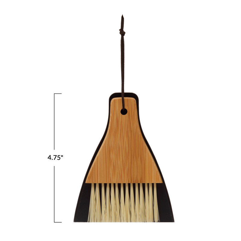 Mini Bamboo Brush & Metal Dust Pan Set Dimensions