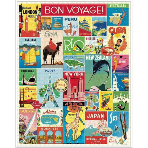 Cavallini Retro Travel Poster Vintage 1000 Piece Jigsaw Puzzle + Best Puzzle + Family Time + Vintage Style + Rainy Day Activities